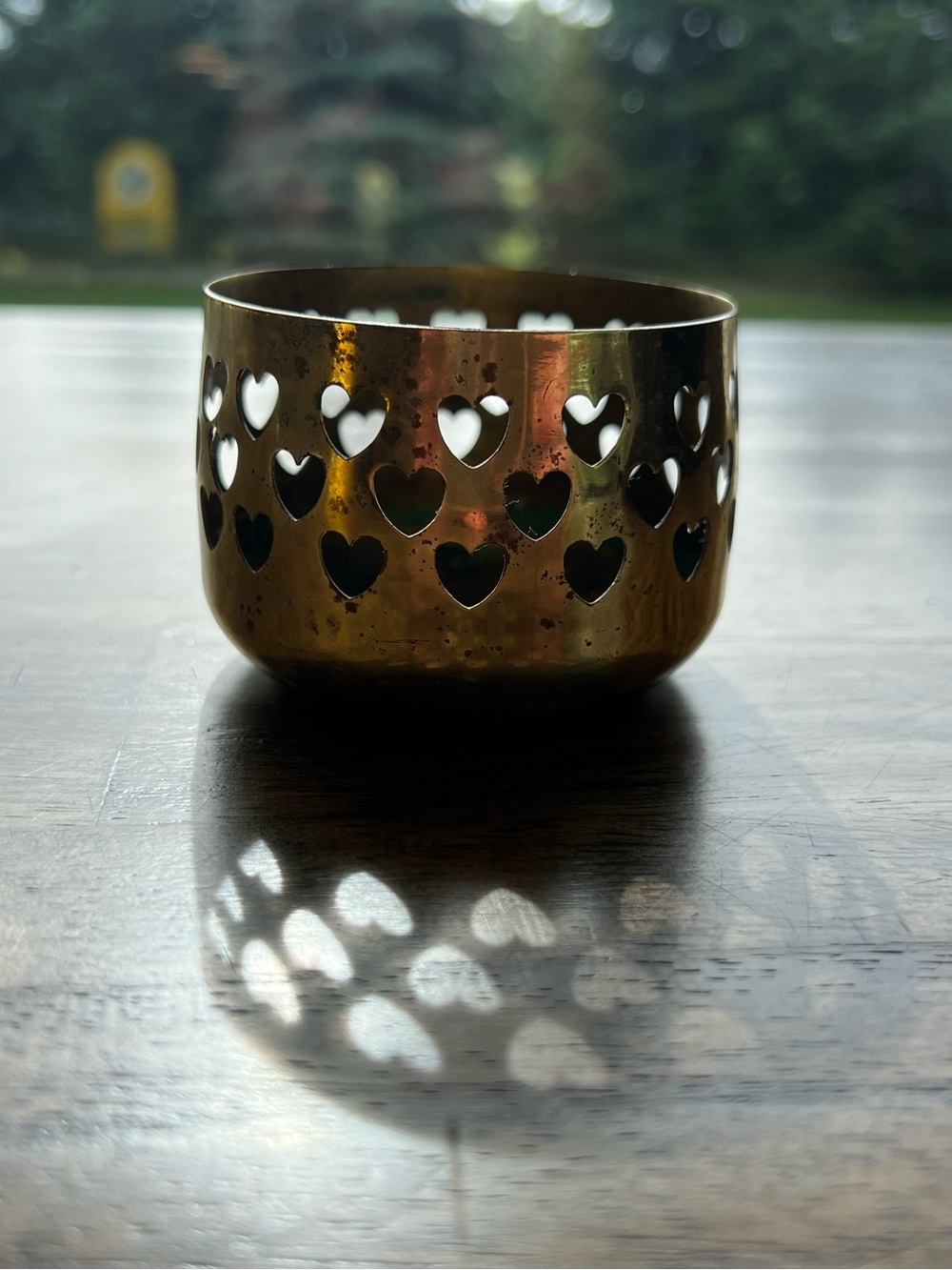 Vintage Brass Heart Cutout Tea Light Holder - Brass Home Accent
